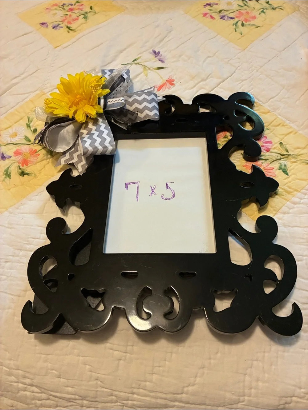 Ornate Black 7x5 Decorative Photo Frame with Floral Bow-7 x 5